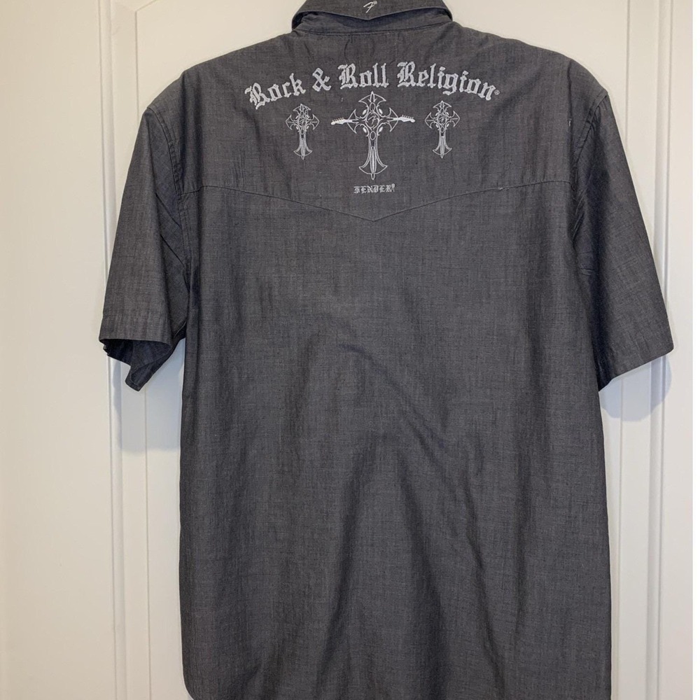 Fender Custom Shop Da Vinci Mens Gray Short Sleeve Button Down Shirt Medium Hex